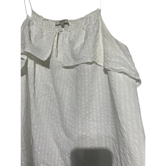 White Off-Shoulder Ruffle Top With Adjustable Spaghetti Straps - Picture 4 of 5